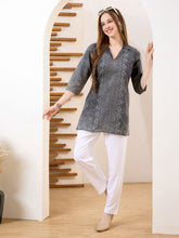 Neck Embroidered Denim Kurta